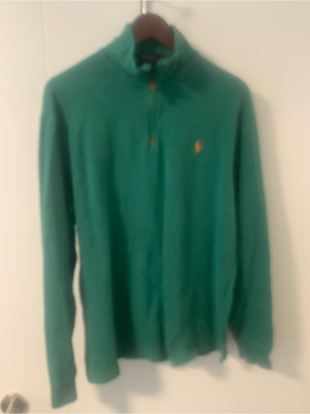 Ralph Lauren Emerald Green Quarter-Zip Sweater with Gold Pony A14
